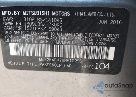 2017 Mitsubishi Mirage G4 Se from USA, damaged, VIN ML32F4FJ7HHF10296